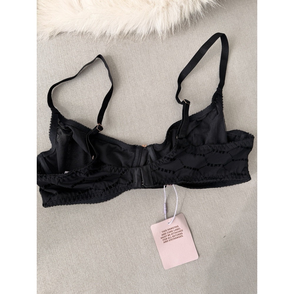 Savage X Fenty Bra Set Womens 36C Black NWT Lace Mesh Flocked Logo 2 Pack - Picture 7 of 12